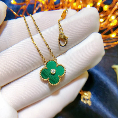 [Super Jewellery]CLOVER 15MM DIAMOND TURQUOISE NECKLACE