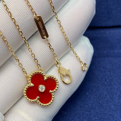 [Super Jewellery]CLOVER 15MM DIAMOND CARNELIAN NECKLACE