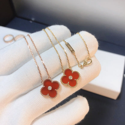 [Super Jewellery]CLOVER 15MM DIAMOND CARNELIAN NECKLACE