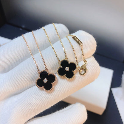 [Super Jewellery]CLOVER 15MM DIAMOND ONYX NECKLACE