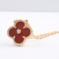 [Super Jewellery]CLOVER 15MM DIAMOND CARNELIAN NECKLACE