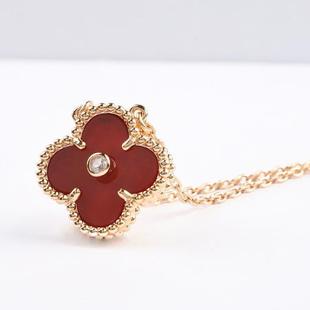 [Super Jewellery]CLOVER 15MM DIAMOND CARNELIAN NECKLACE