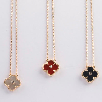 [Super Jewellery]CLOVER 15MM DIAMOND CARNELIAN NECKLACE