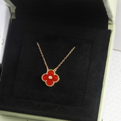 [Super Jewellery]CLOVER 15MM DIAMOND CARNELIAN NECKLACE