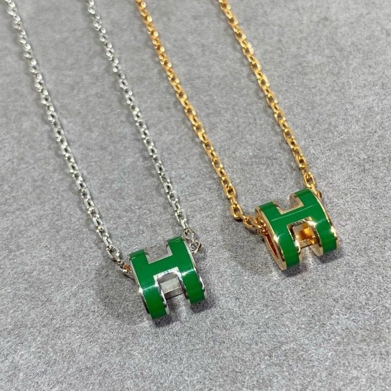 [Super Jewellery]POP H GREEN NECKLACE SILVER AND GOLD