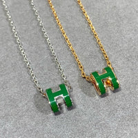 [Super Jewellery]POP H GREEN NECKLACE SILVER AND GOLD