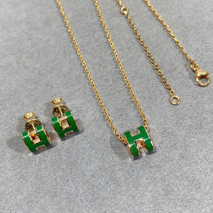 [Super Jewellery]POP H GREEN NECKLACE SILVER AND GOLD