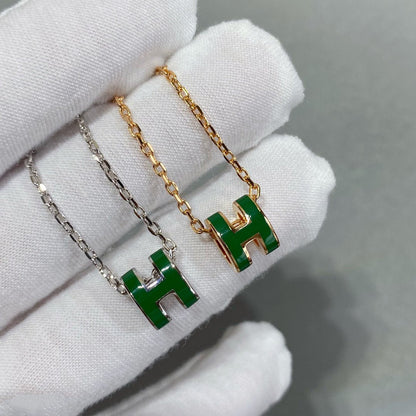 [Super Jewellery]POP H GREEN NECKLACE SILVER AND GOLD