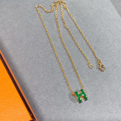[Super Jewellery]POP H GREEN NECKLACE SILVER AND GOLD