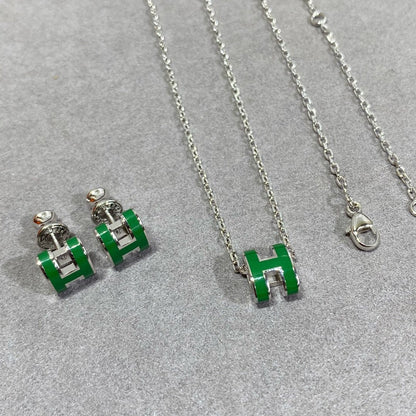 [Super Jewellery]POP H GREEN NECKLACE SILVER AND GOLD