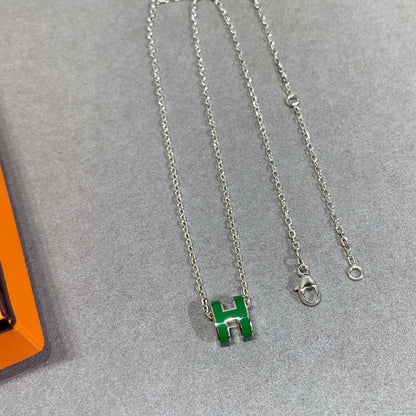 [Super Jewellery]POP H GREEN NECKLACE SILVER AND GOLD