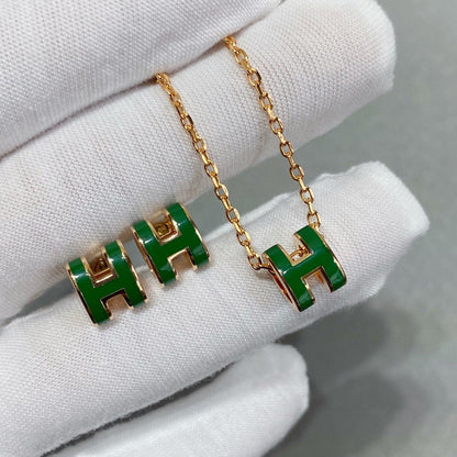 [Super Jewellery]POP H GREEN NECKLACE SILVER AND GOLD