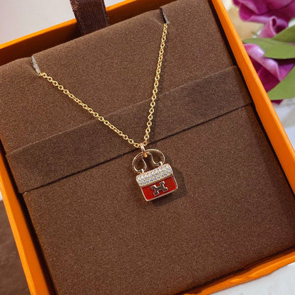 [Super Jewellery]CONSTANCE RED PEDANT PINK GOLD NECKLACE