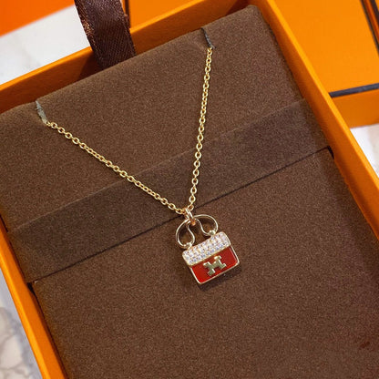 [Super Jewellery]CONSTANCE RED PEDANT PINK GOLD NECKLACE