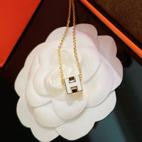 [Super Jewellery]H WHITE SQUARE GOLD NECKLACE
