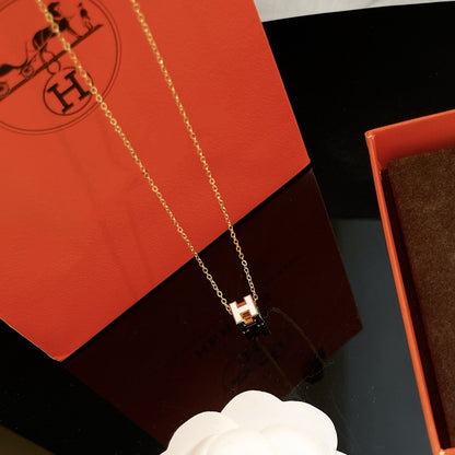 [Super Jewellery]H WHITE SQUARE GOLD NECKLACE