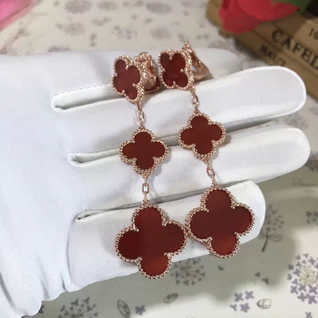 [Super Jewellery]CLOVER 3 MOTIF CARNELIAN DROP EARRINGS