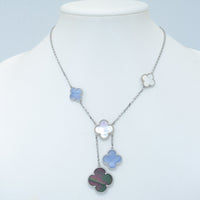[Super Jewellery]CLOVER MOP CHALCEDONY NECKLACE SILVER 6 MOTIF