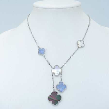 [Super Jewellery]CLOVER MOP CHALCEDONY NECKLACE SILVER 6 MOTIF