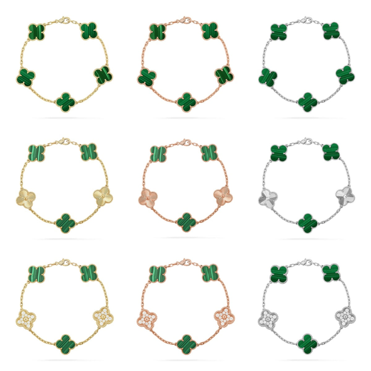 [Super CiCi ] CLOVER 5-MOTIV ARMBAND KOLLEKTION MALACHIT