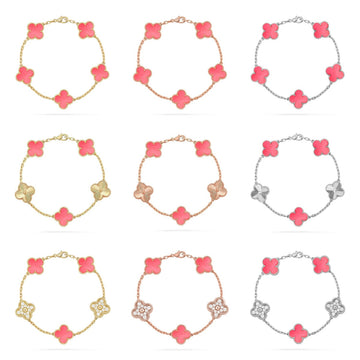 [Super CiCi ] KOLLEKTION: ARMBAND MIT 5 KLEEBLATT-MOTIVEN AUS PINKEM PERLMUTT