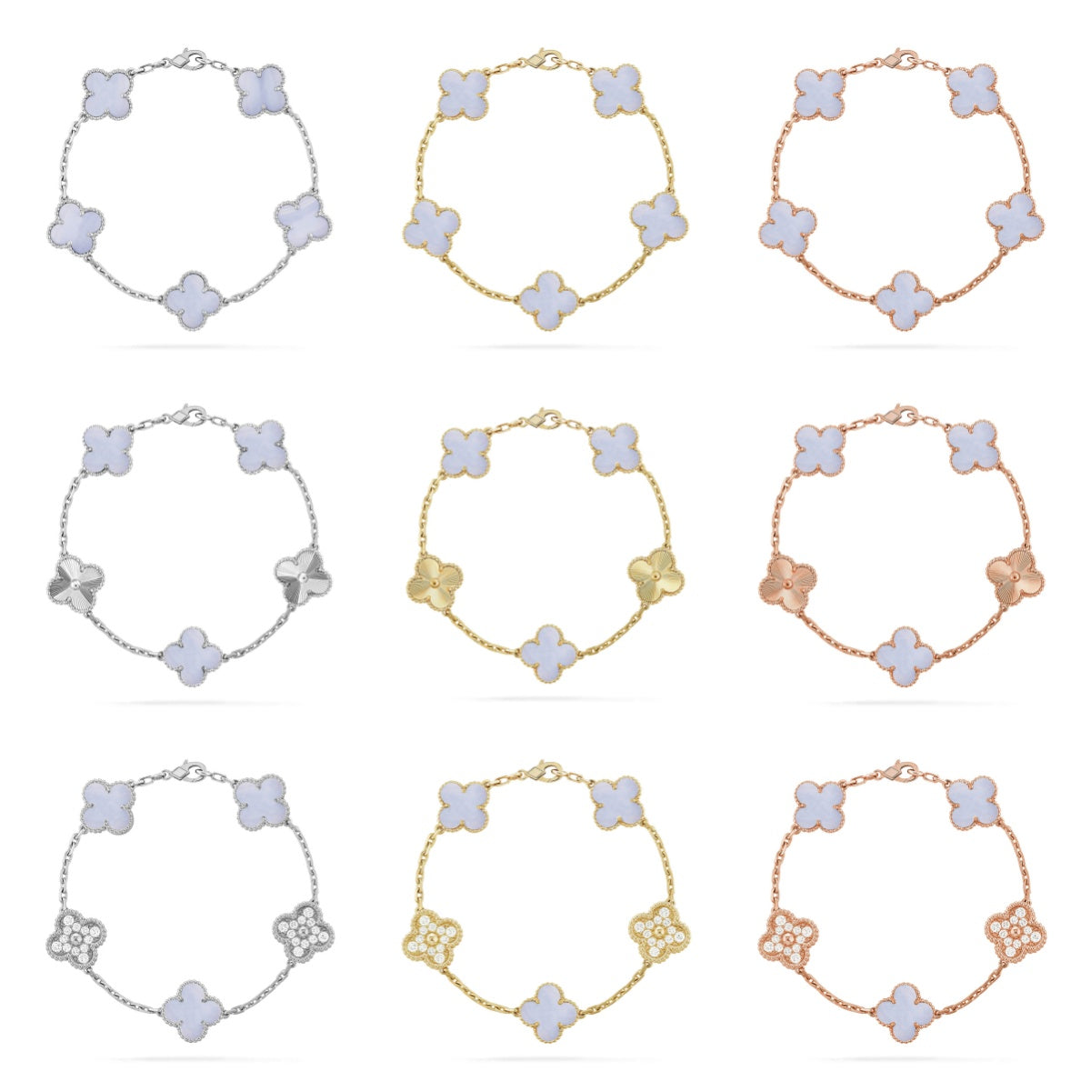 [Super CiCi ] CLOVER 5-MOTIV ARMBAND KOLLEKTION AUS LILA CHALCEDON
