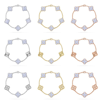 [Super CiCi ] CLOVER 5-MOTIV ARMBAND KOLLEKTION AUS LILA CHALCEDON