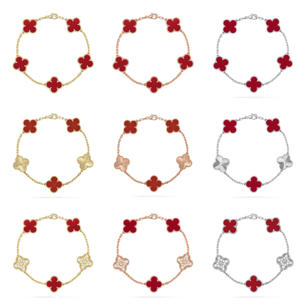 [Super CiCi ] KOLLEKTION: CLOVER ARMBAND MIT 5 MOTIVEN, ROTER KARNEOL