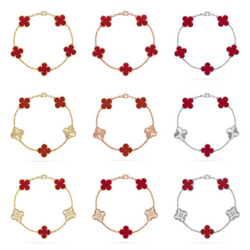 [Super CiCi ] KOLLEKTION: CLOVER ARMBAND MIT 5 MOTIVEN, ROTER KARNEOL