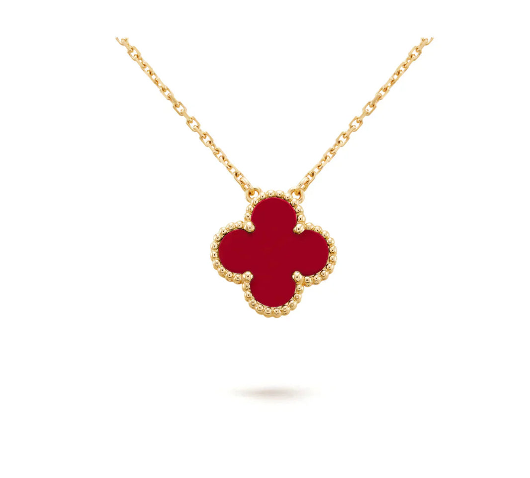 [Super Jewellery]CLOVER 15MM CARNELIAN SINGLE FLOWER NECKLACE