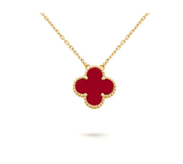 [Super CiCi ]CLOVER 15MM CARNELIAN SINGLE FLOWER NECKLACE
