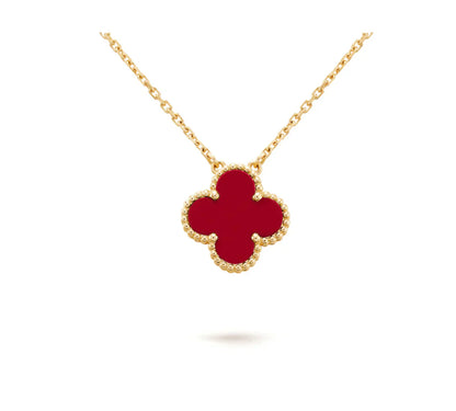 [Super Jewellery]CLOVER 15MM CARNELIAN SINGLE FLOWER NECKLACE