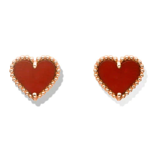 [Super Jewellery]HEART CARNELIAN STUD EARRINGS