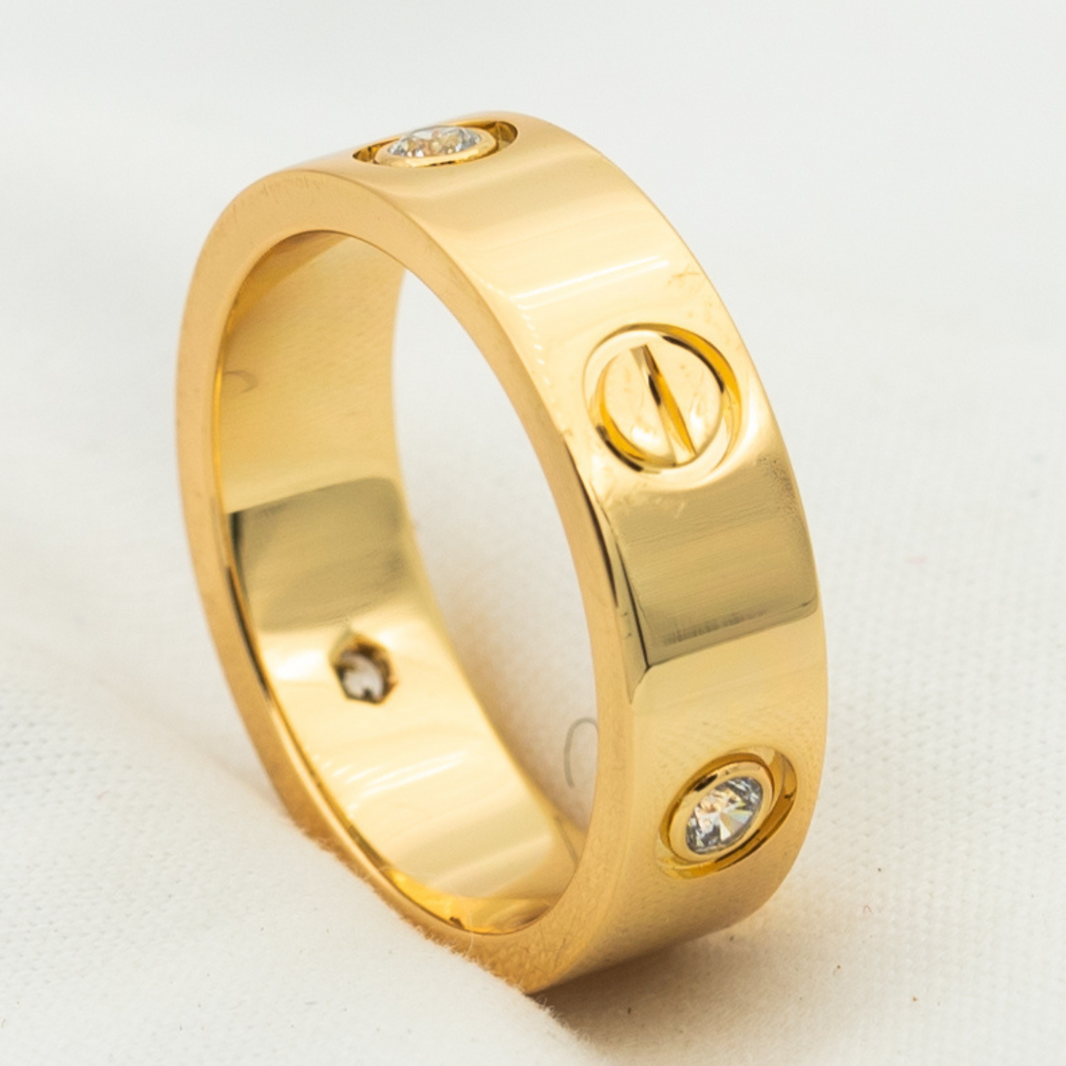 [Super Jewellery]LOVE RING 5.5MM 3 DIAMONDS PINK GOLD