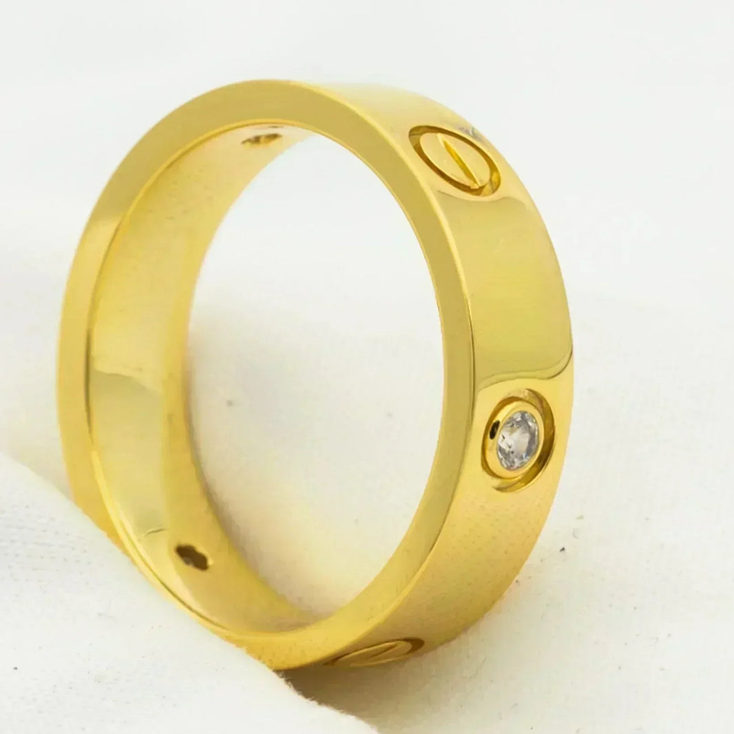 [Super Jewellery]LOVE RING 5.5MM 3 DIAMONDS GOLD