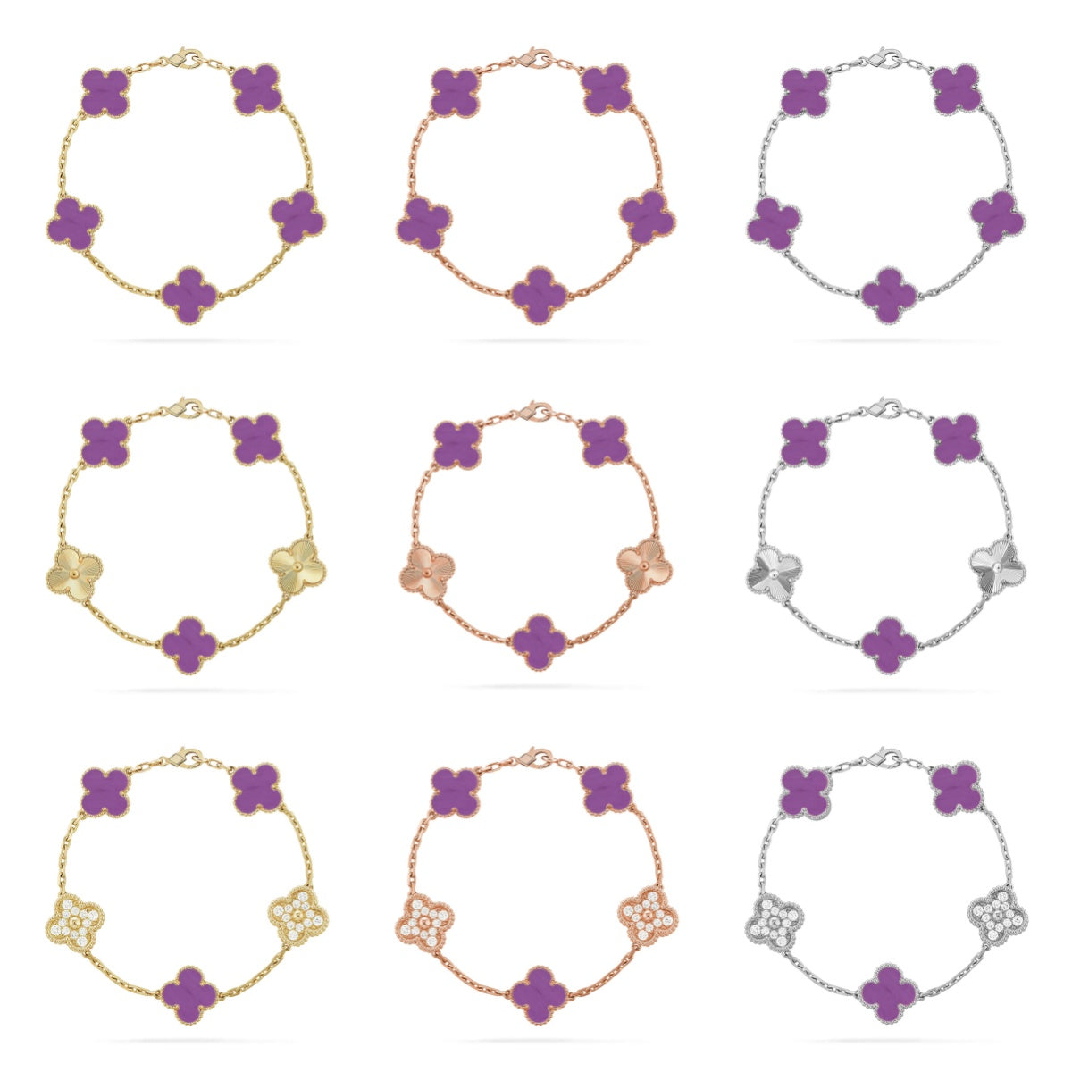 [Super CiCi ] KOLLEKTION: CLOVER 5-MOTIV-ARMBAND VIOLETT