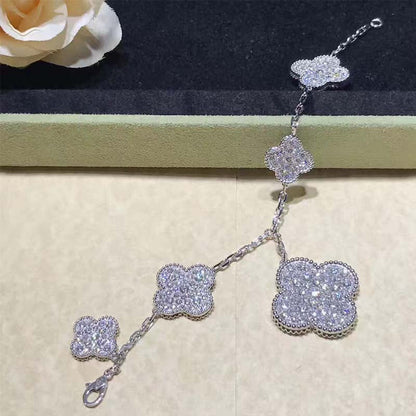 [Super Jewellery]CLOVER 6 MOTIFS SILVER DIAMOND BRACELET