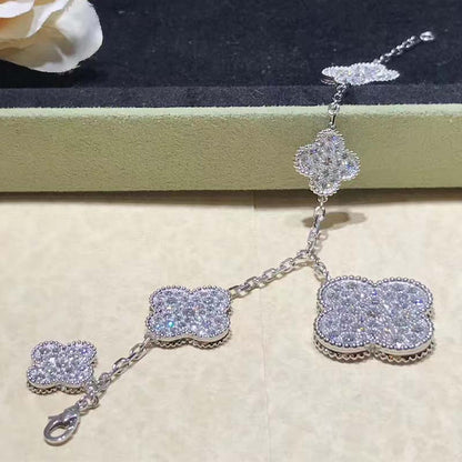 [Super Jewellery]CLOVER 6 MOTIFS SILVER DIAMOND BRACELET
