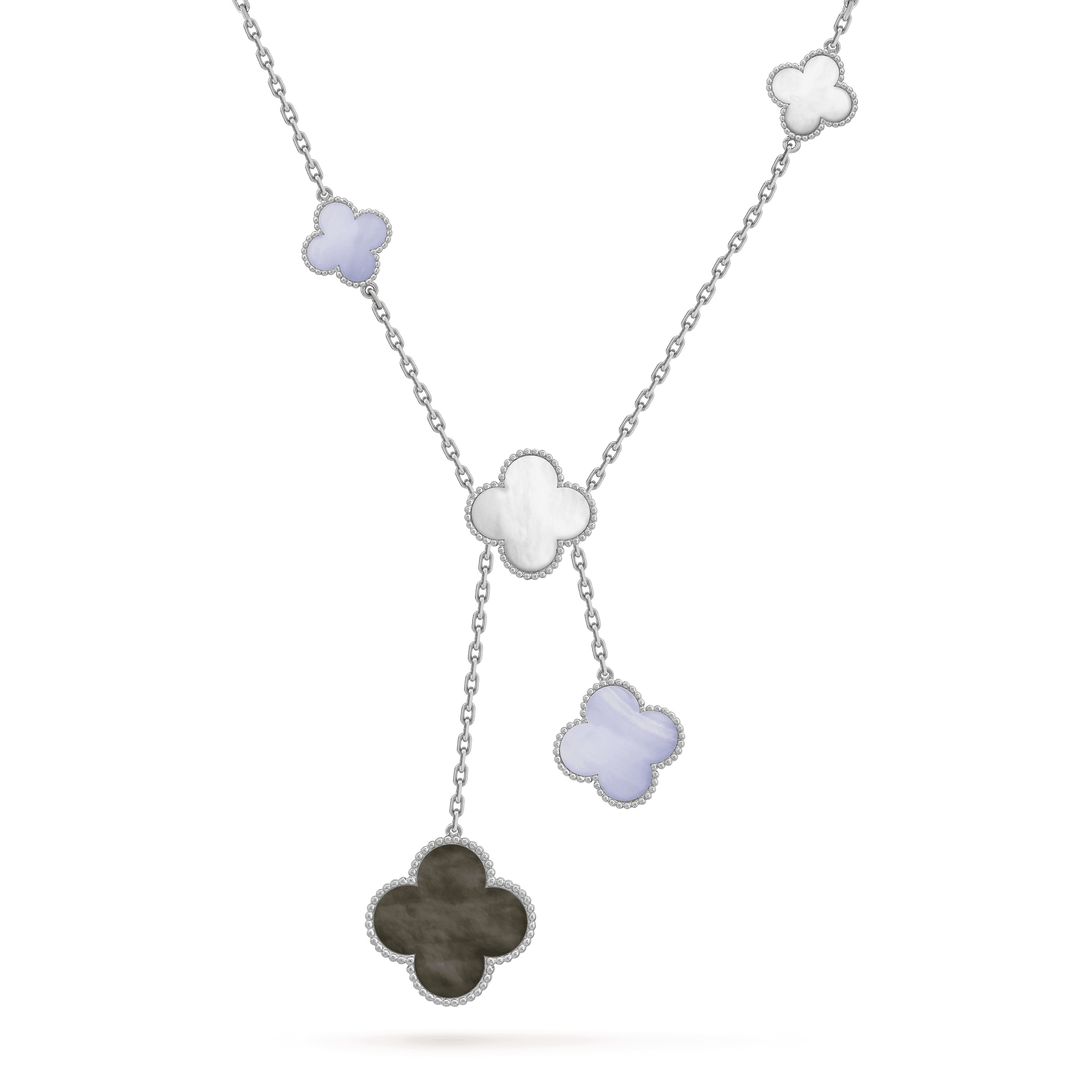 [Super Jewellery]CLOVER MOP CHALCEDONY NECKLACE SILVER 6 MOTIF