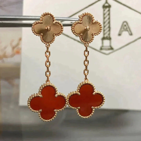 [Super Jewellery]CLOVER 2 MOTIF  LASER CARNELIAN EARRINGS