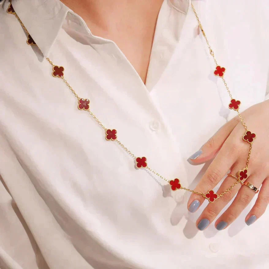 [Super Jewellery]CLOVER 20 MOTIFS CARNELIAN NECKLACE