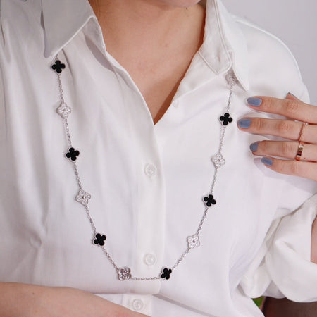 [Super Jewellery]CLOVER 20 MOTIFS ONYX DIAMOND SILVER