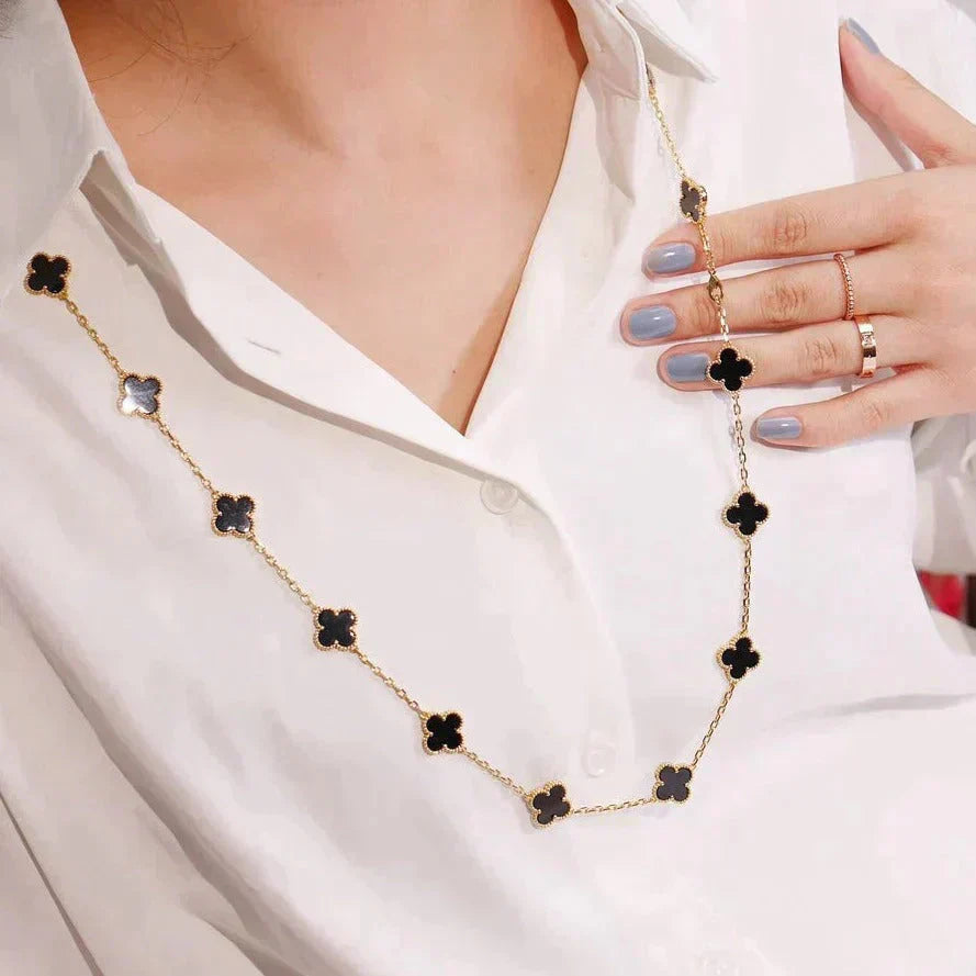 [Super Jewellery]CLOVER 20 MOTIFS ONYX NECKLACE