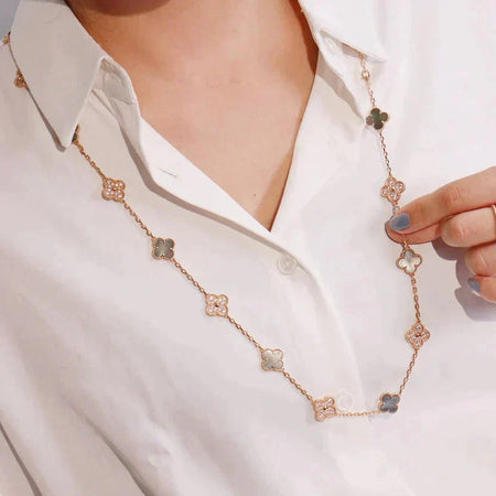 [Super Jewellery]CLOVER 20 MOTIFS DARK MOP DIAMOND  NECKLACE