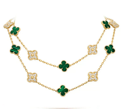 [Super Jewellery]CLOVER 20 MOTIFS MALACHITE DIAMOND NECKLACE