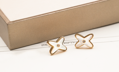 [Super Jewellery]JEUX DE WHITE MOP ROSE GOLD DIAMOND EARRINGS