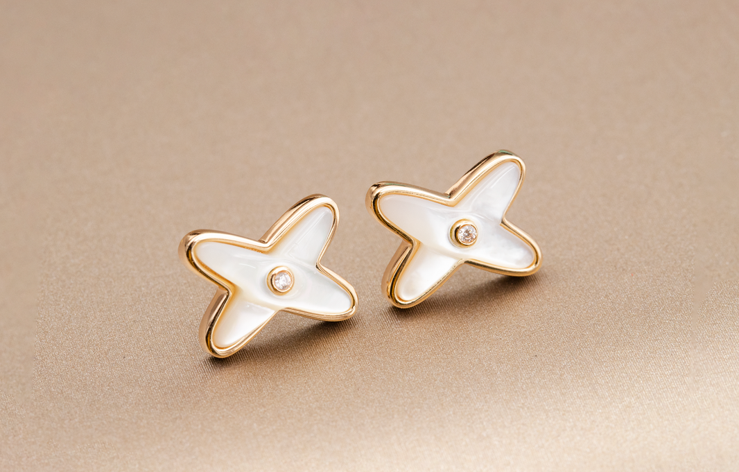 [Super Jewellery]JEUX DE WHITE MOP PINK GOLD DIAMOND EARRINGS