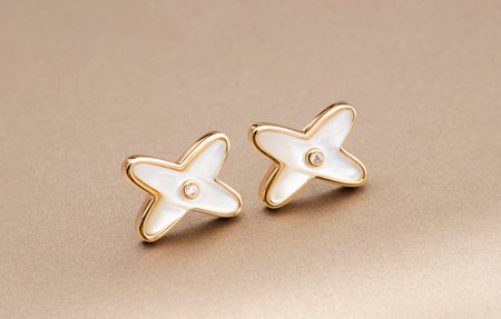 [Super Jewellery]JEUX DE WHITE MOP PINK GOLD DIAMOND EARRINGS