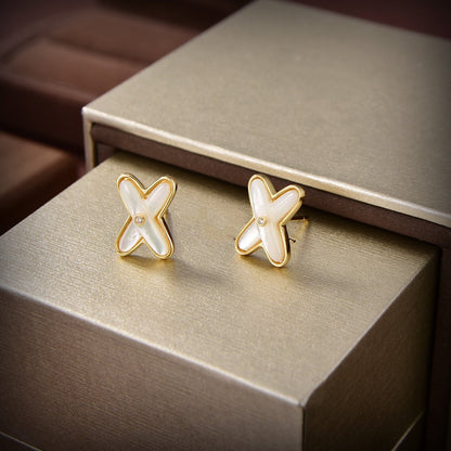 [Super Jewellery]JEUX DE WHITE MOP GOLD DIAMOND EARRINGS