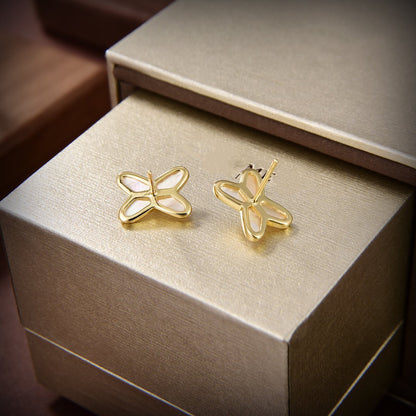 [Super Jewellery]JEUX DE WHITE MOP GOLD DIAMOND EARRINGS